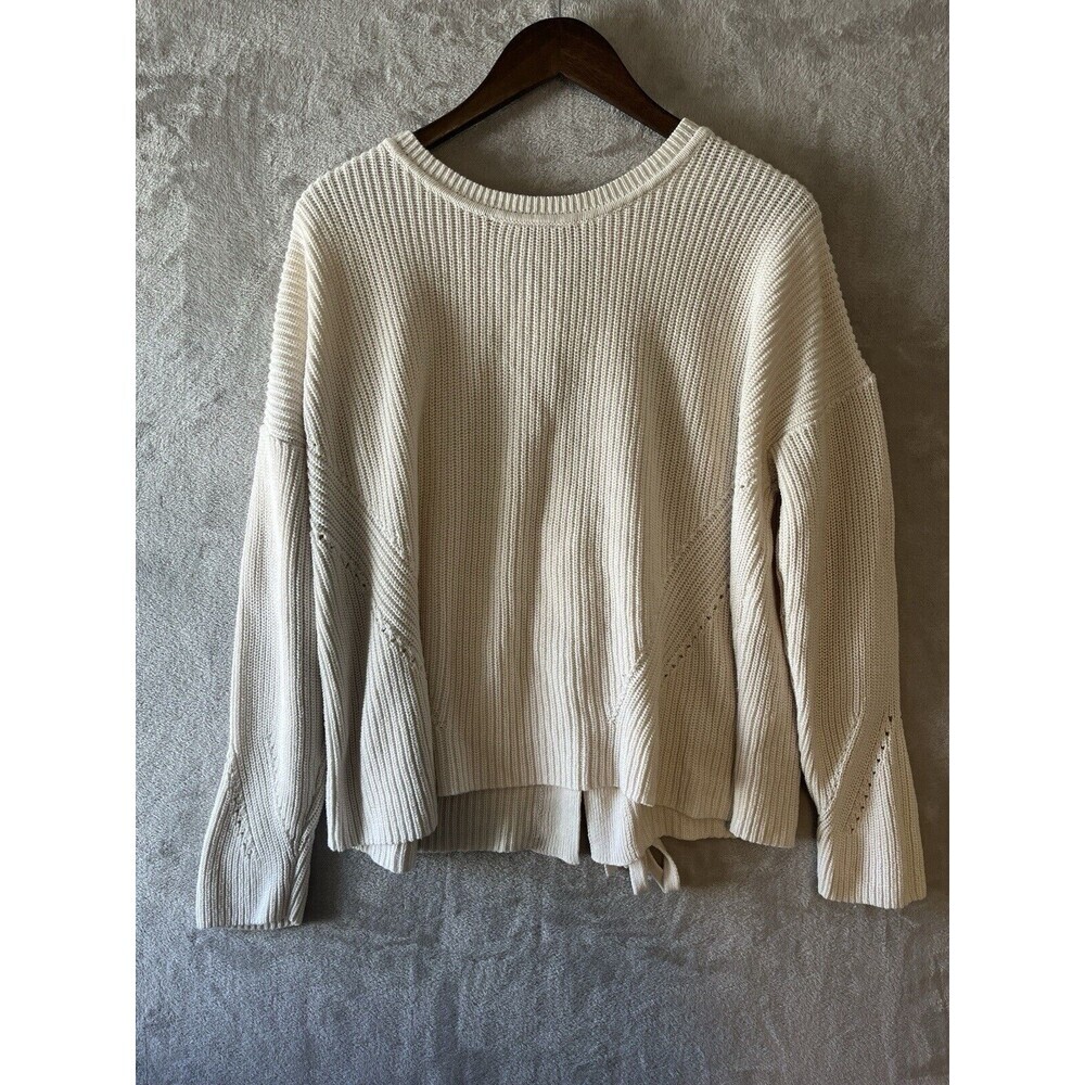 Lucky Brand Sweater Women's XL Ivory Cotton Tie Back Cropped Chunky‎ Knit
